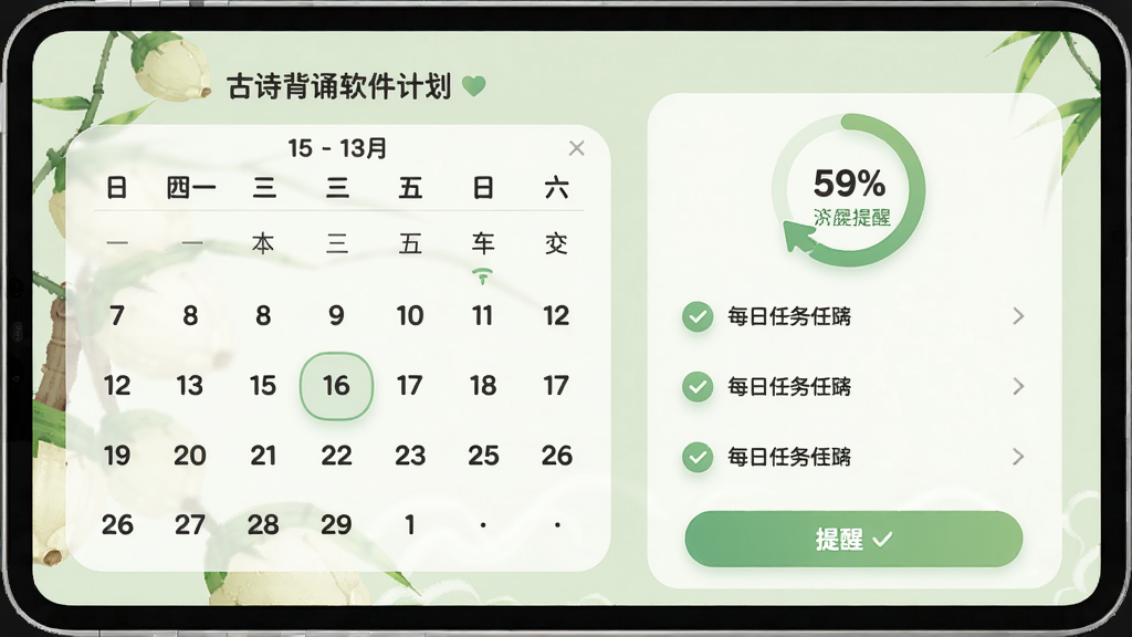 ��ʫ���������ļƻ����棬��ʾ������ͼ��ÿ�������б����н��Ȼ������Ѱ�ť������Ϊ����ɫ���·�񣬽��沼������������Բ�󣬻��ʸɾ����޶���Ԫ��