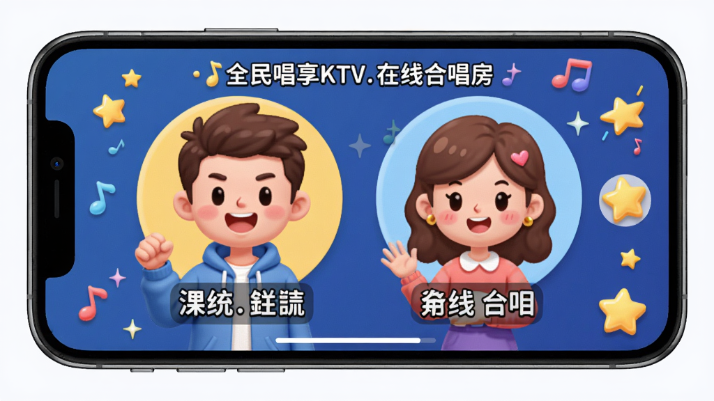 ȫ����KTV���ߺϳ�������Ԥ��������Ϊ�ֻ���Ļ�ϵ�˫�˺ϳ����棬��ʾ������ͨ��������͸����Ļ�����ֶԳƣ��Ű���ã����ɰ���ϸ�ڷḻ�����ʸ��壬�ɾ��޶���Ԫ��