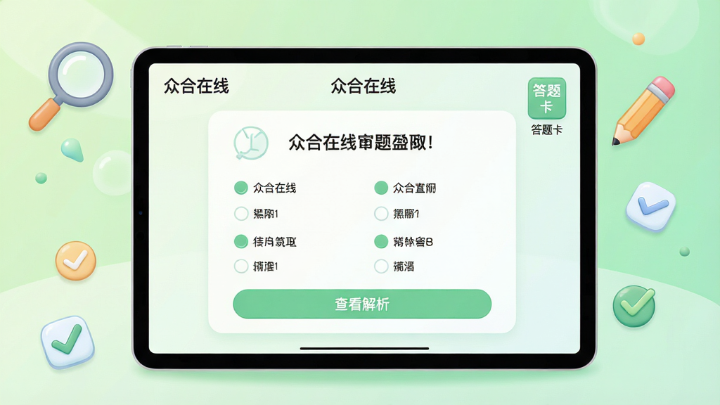 ���壺ƽ����Ժ�����ʾ���ں����ߡ�APP��������棬��������һ��ѡ���⣬�ĸ�ѡ��·��С��鿴��������ť�����֣�ƽ��λ�ڻ������룬����Ϊǳ��ɫ���䣬����֪ʶ�ɳ����Ű棺��Ļ����Ŀ����������ѡ���������룬���Ͻ���ʾ�����⿨��ͼ�ꡣ������¼�Լ�廭�磬Բ��Ԫ�أ�ɫ����͡�ϸ�ڣ�ƽ����Χ�зŴ󾵡�Ǧ�ʡ��򹴵�ͼ�꣬��Ļ�����С��ں����ߡ������������Χרע�����ʣ����壬�ɾ����޶���Ԫ�ء�