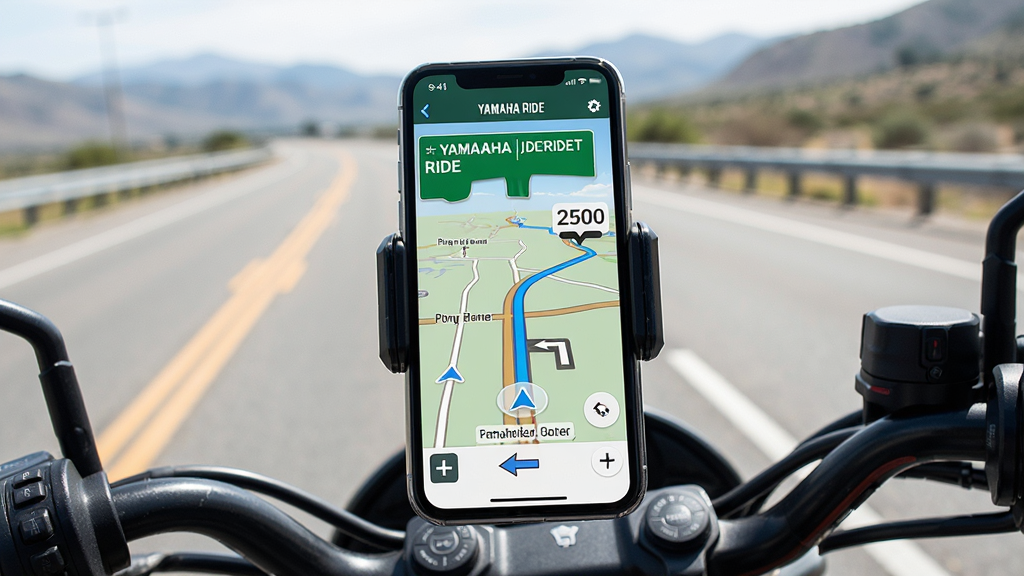һ����װ�ˡ�YAMAHA RIDE��Ӧ�õ��ֻ����̶���Ħ�г��ĵ���֧���ϣ���Ļ��ʾ��ȫ���ĵ�����ͼ����ͼ������ɫ��·�ߺ���ȷ��ת���ͷ�������ǿ����Ĺ�·��Զ����ɽ�����������ֻ����������棬���ֲ��õ�һ�˳��ӽǣ��Ű���ֱ�ۣ����дʵ��ϸ�ڰ�����ͼ�ϵĵ�·���ƺ�ʵʱ������ʾ�����ʸ��壬����ɾ��޶���Ԫ��