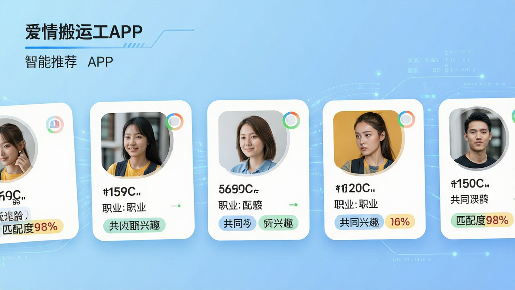 ���壺������˹�APP�������Ƽ����ܽ��棬չʾ���ƥ���û���Ƭ����Ƭ������Ƭ�����䡢ְҵ�͹�ͬ��Ȥ��ǩ�����֣���Ƭʽ���򻬶����У�����Ϊǳ��ɫ�Ƽ��н��䡣�Ű棺��Ƭ�������У���Ϣ�����׶��������ˬ��Լ���Դ�δ���С�ϸ�ڣ���Ƭ���С�ƥ���98%��������������΢�������������������ʸɾ��������޶���Ԫ�ء�