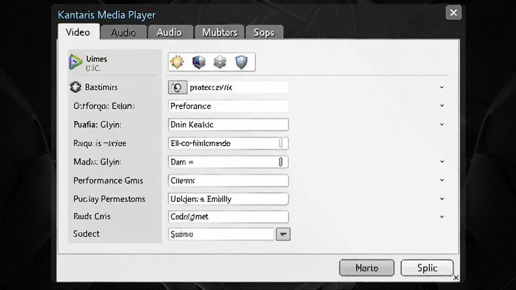 Kantaris Media Player �������ý��棬����Ϊѡ��Ի��򣬰�����Ƶ����Ƶ����Ļ�����ñ�ǩҳ�������������Ű����������࣬ϸ��չʾ�����Ż�ѡ����ʸɾ��޶���Ԫ��