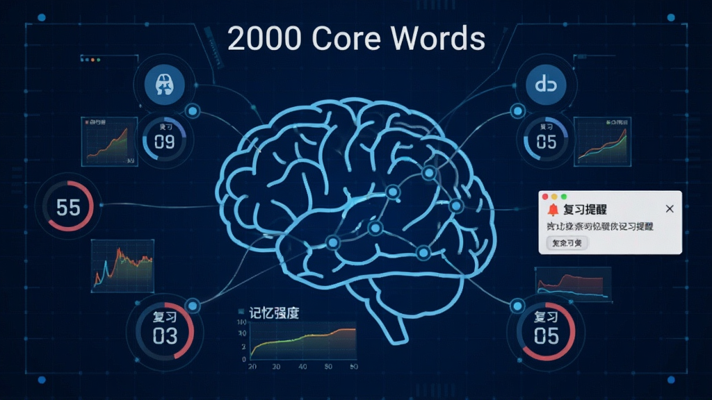 һ�����֡�2000 Core Words��AI�����㷨�ĸ���ͼ������Ϊ����������������ڵ��������ڵ��ϱ��е���ͼ��͸�ϰʱ�䵹��ʱԲ��������Ϊ����ɫ�Ƽ����񡣲������ĶԳƣ��Ű�Ƽ���ǿ�����Ϊ���ݿ��ӻ����ϸ�ڰ���������ǿ�ȡ����ߺ͡���ϰ���ѡ����������������ɾ����޶���Ԫ�ء�