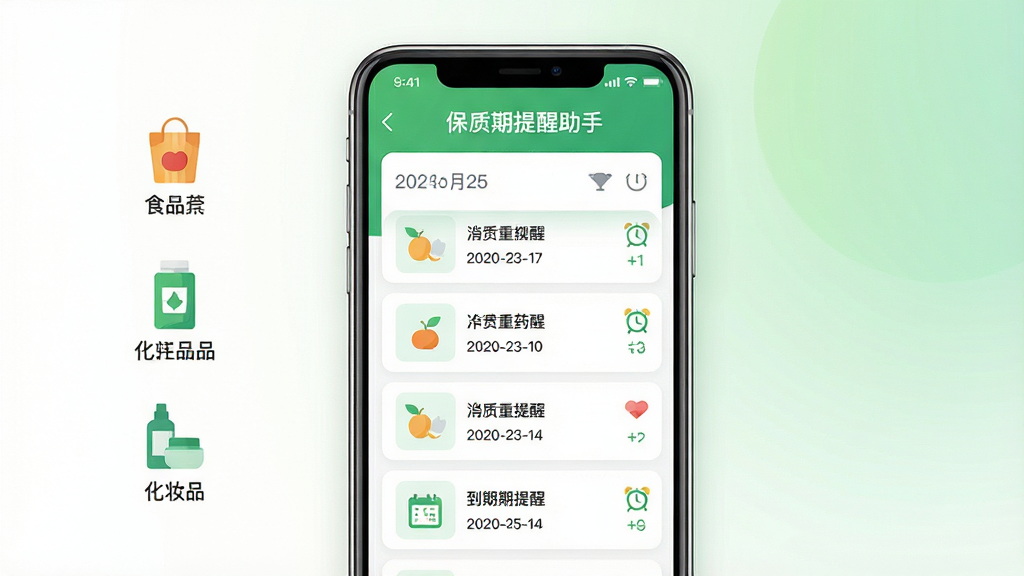 ���壺��������������APP���棬�ֻ���Ļ��ʾ��Ʒ�б��͵�������֪ͨ�����֣��ֻ����У���Χ������ף������ʳƷ��ҩƷ����ױƷͼ�ꡣ�Ű棺�����������б������룬�����С��������������֡�����������ִ���ƽ����ɫ��������������ɫ��Ϊ��ɫ�Ͱ�ɫ��ϸ�ڣ��ֻ���Ļ�������ڱ�Ǻ�����ͼ�꣬������ͽ��䡣���ʣ����壬�ɾ����޶���Ԫ�ء�