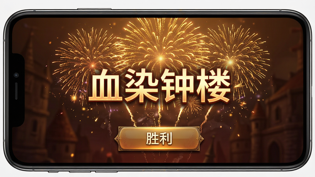 ���壺����ֻ�������ʾ��Ϸʤ�����棬��ɫ�̻������������С�ѪȾ��¥�����������֣��̻����У��·��С�ʤ������ť���Ű棺����������������Ч�����ϲ�컪����ůɫ����ϸ�ڣ��̻�ϸ�壬���ַ��⣬��ť����Ӱ�����ʣ����壬�ɾ����޶���Ԫ�ء�