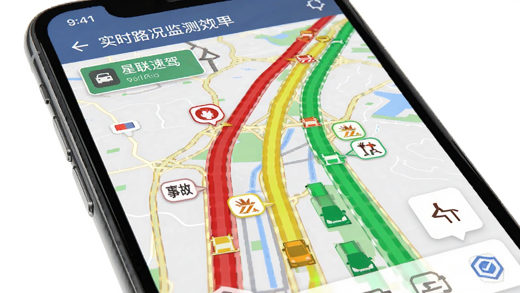 �����ټ�ʵʱ·�����Ч��ͼ���ֻ���ͼ����ʾ��ɫ����ɫ����ɫ��·������������ͬӵ�³̶ȣ�����Сͼ����ʾ�¹ʻ�ʩ����������Ϣ�ḻ�������ң�����������ֱ�ۣ����ʸ��壬�޶���Ԫ��
