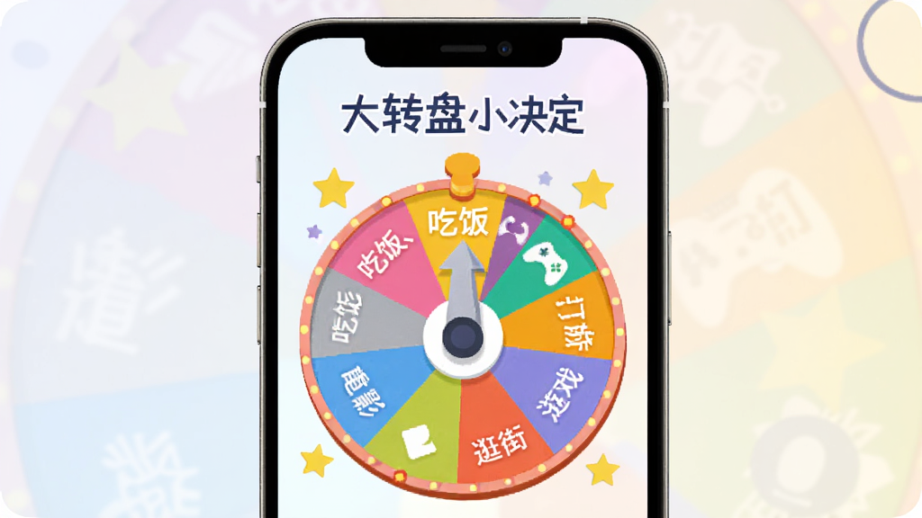 ���壺�ֻ���Ļչʾ����ת��С�������Ĳ�ɫת�̽��棬ת�����С��Է�������Ӱ����֡�����Ϸ�������֡����֣����й�ͼ���ֻ�λ�ڻ������룬����Ϊ��͵Ľ���ǳɫ���Ű棺ת��������Ŀ�����ֿɶ�����񣺱�ƽ���廭�磬ɫ�����졣ϸ�ڣ�ת��ָ��ָ�򡰳Է�������Χ�����ǵ�׺�����ʣ����壬�ɾ����޶���Ԫ�ء�