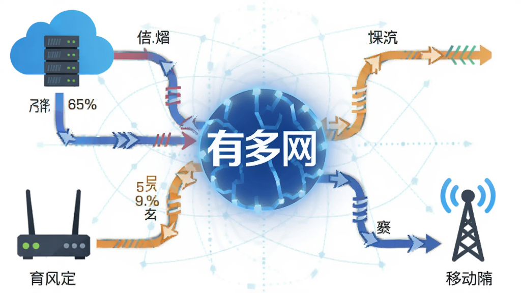 画面主体为一个抽象的智能解析过程示意图,中央是一个发光的