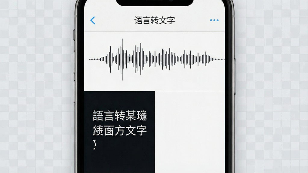 手机屏幕展示“语言转文字”APP的翻译界面,上方为英文语音波形,下方为中文翻译结果,左右分栏布局,背景为浅灰色网格,风格简洁专业,细节清晰,画质高清,干净无多余元素
