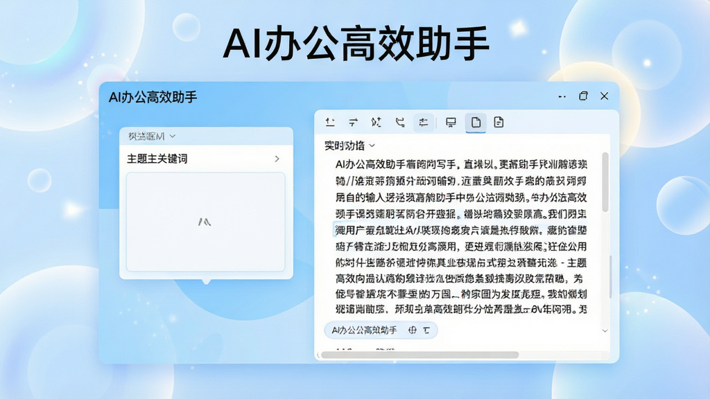 һ��չʾAI�칫��Ч����AIд�����ܵĽ���Ԥ��ͼ���������������������е�����д���Ի��������������ؼ��ʣ��Ҳ�ʵʱ���ɴ���ı����ݡ�������ÿ�Ƭʽ���֣�ɫ����������ǳ��ɫ�Ͱ�ɫΪ���������Ǵ�����͹�Ч�ĳ���ͼ�Σ�����ִ�����������������������ʾ��AI�칫��Ч���֡��������޶���Ԫ�ء�