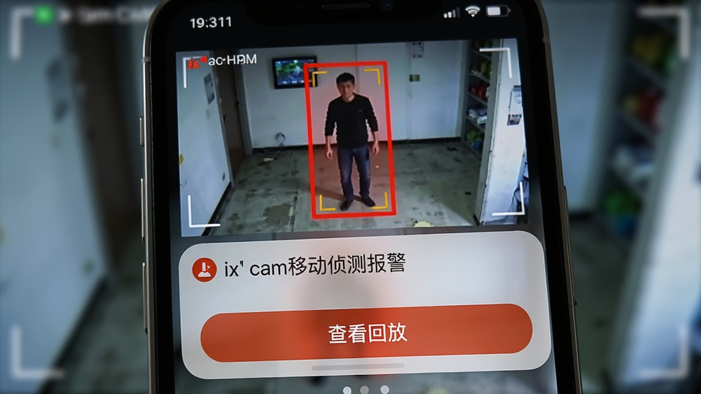 ���壺�ֻ�֪ͨ������ix` cam�澯��Ϣ�������Ǽ�ػ�����һ�����α�����ǣ����֣��ֻ���Ļ��д��֪ͨ��������ʾ���飻�Ű棺��������ƫ��λ����ʾ�澯��ͼ���·��С��鿴�طš���ť�����дʵ���ɫ�����ޣ���ʾ��ǿ��ϸ�ڣ��������������������֪ͨ���С�ix` cam�ƶ���ⱨ�������������ʣ��������ȣ��ɾ����޶���Ԫ�ء�