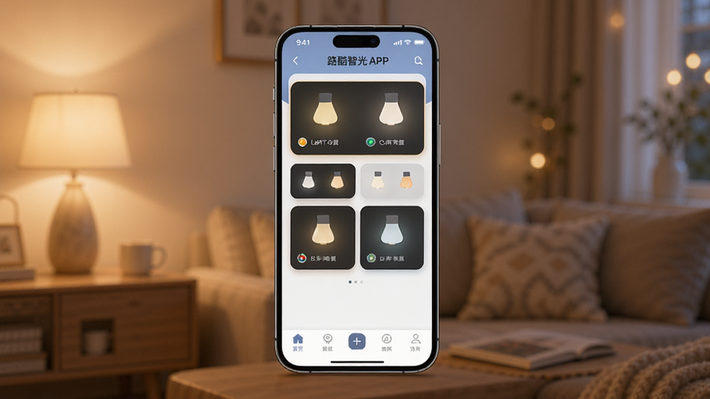 һ��չʾ·���ǹ�APP���ֻ�����������Ч����ͼƬ���ֻ���Ļ����ʾAPP�����棬��������ƹ���ƿ�Ƭ�͵ײ�������������Ϊ��ܰ�����ڵƹ⻷�������幹ͼ���ۣ�ϸ�����������ʸɾ����޶���Ԫ�ء�