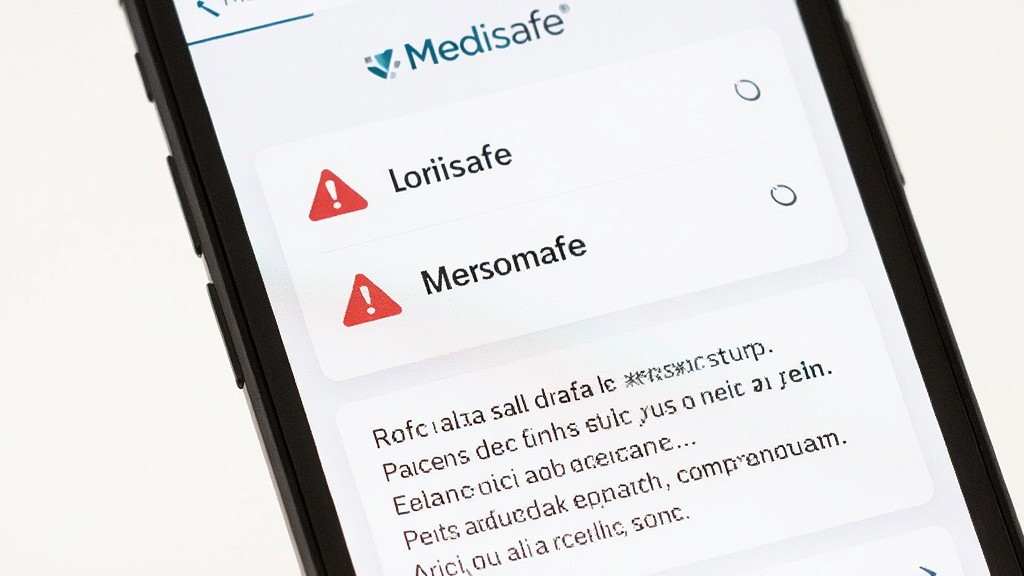Medisafe药物交互检查界面,手机屏幕显示两种药物名称及红色警示图标,下方列出风险说明,背景为白色,界面简洁专业,突出“Medisafe”品牌,画质清晰,无多余元素