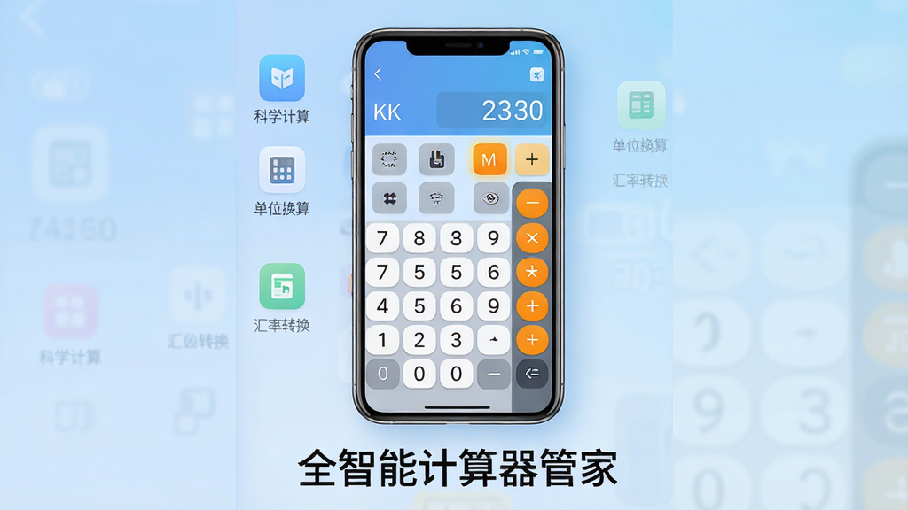 ���壺һ�������ֻ���Ļ��ʾȫ���ܼ������ܼҵ������棬���沼���������������ּ��̡����ܰ�ť�ͽ��չʾ���� ���֣��ֻ����У�����Ϊ��͵Ľ�����ɫ����������ʾ�����������б������ѧ���㡢��λ���㡢����ת����ͼ�ꡣ �Ű棺�ֻ���Ļ����Ϊ���壬��Χ���ף��·����������ơ�ȫ���ܼ������ܼҡ������� ����ִ���ƽ����Ʒ��ɫ�����죬ͼ���ࡣ ϸ�ڣ���Ļ�п��Կ���������������ϸ�ڣ����ֺͷ��������ɱ棬���������ʾ���ʹ�õĹ��ܡ� ���ʣ�8K�����壬ϸ�ڷḻ���ɾ����޶���Ԫ�ء�