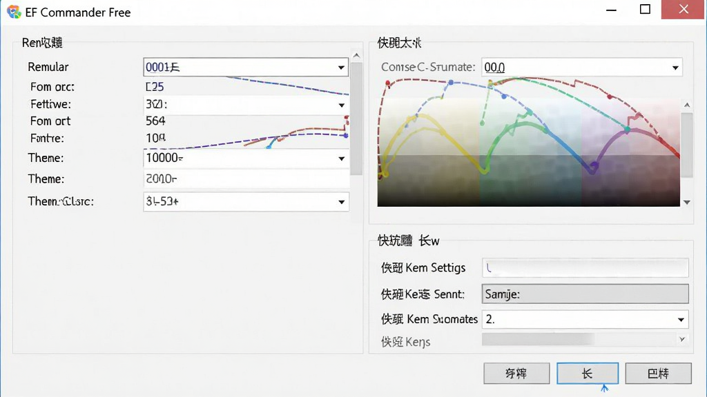 EF Commander Free 设置界面,包含常规选项、字体大小、主题颜色、快捷键设置等,界面清晰,配置项丰富,画质干净,无多余元素