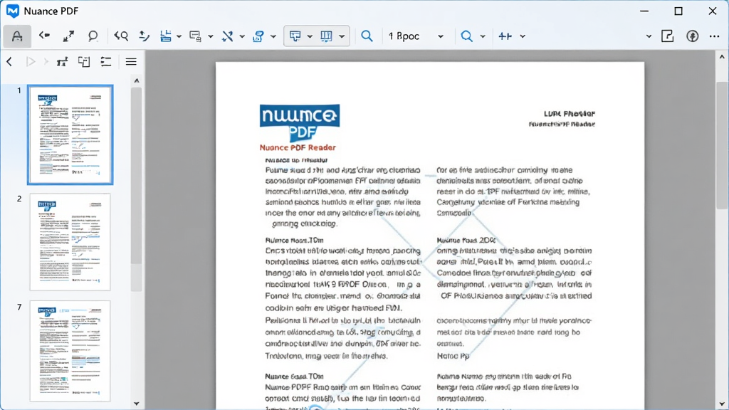 һ��չʾNuance PDF Reader����������ĸ����ͼ������ɾ����࣬���Ϊҳ������ͼ�����м�Ϊ������PDF�ĵ����ݣ�����Ϊ���Ĺ��������������������ɫ������ִ��������������޶���Ԫ��