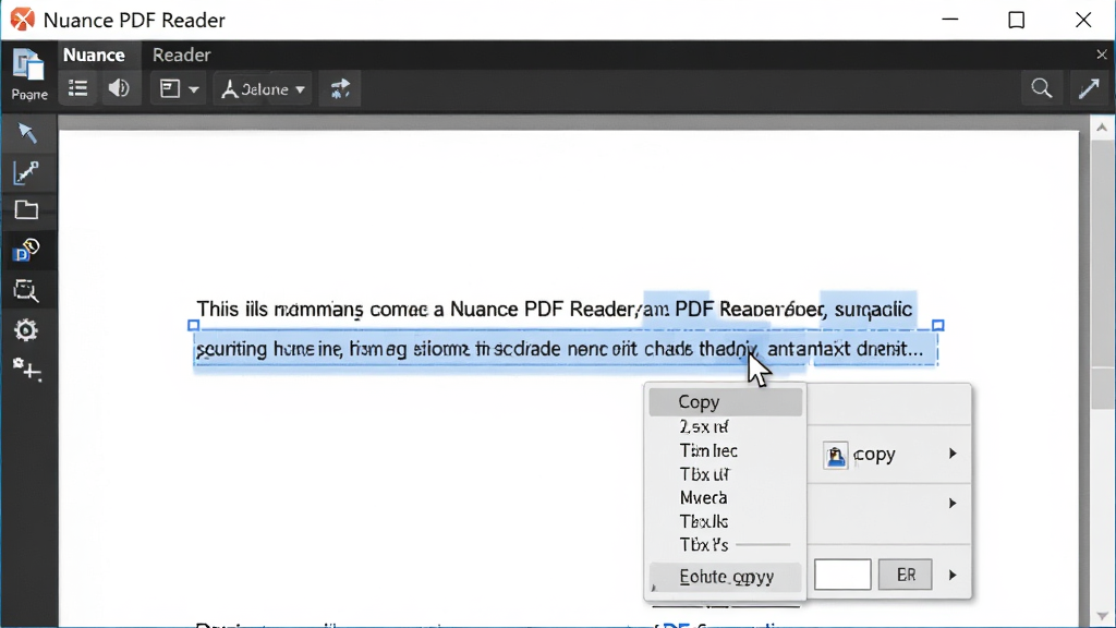 չʾNuance PDF Reader������ѡ���ı����Ҽ��������Ʋ˵��ĳ������ĵ�����һ�����ֱ���ɫ����ѡ�У����ָ����ͣ�ڲ˵��ϣ���������ɾ��������������������ơ�Nuance PDF Reader�������ڱ����������ʸ��壬�޶���Ԫ��