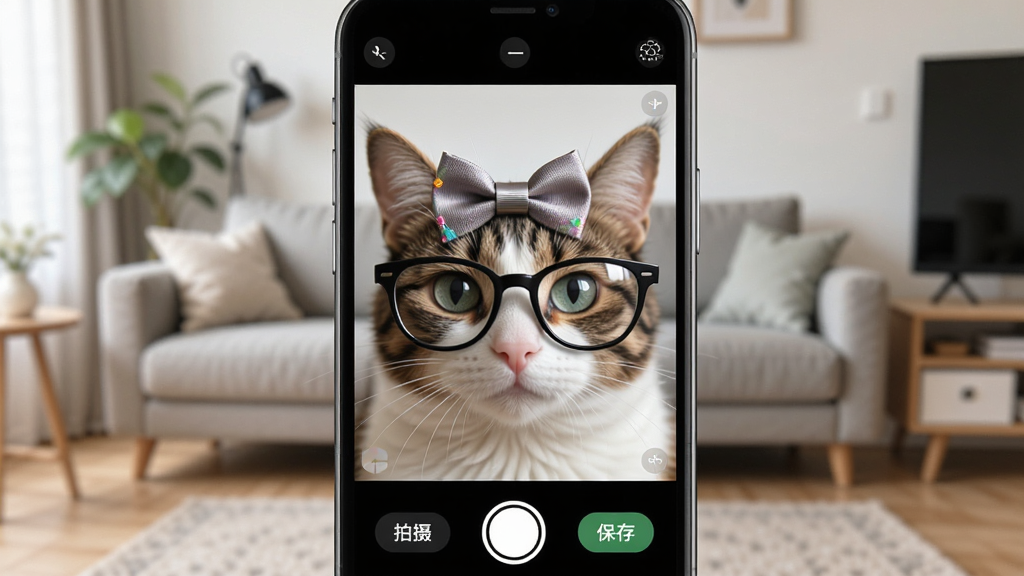 Cat Stylist����ʶ������ʾͼ��չʾ�ֻ���Ļ��һֻ��ʵè����������Զ����Ϻ�������۾��������С����㡱�͡����桱��ť������Ϊ���������ʸ��壬�ɾ��޶���Ԫ��