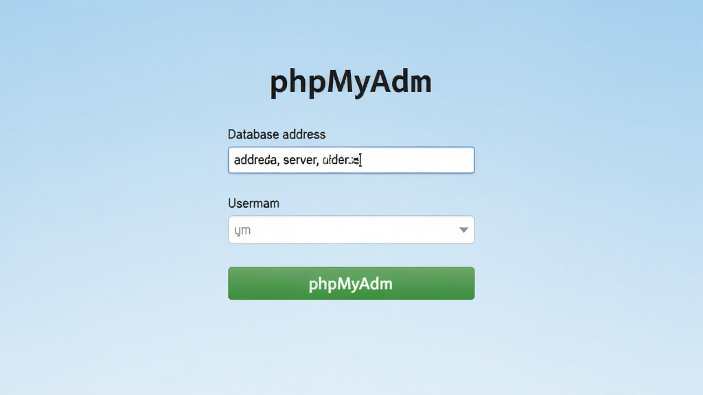 phpMyAdmin软件登录界面,中央有数据库服务器地址输入框和用户名密码输入框,背景为淡蓝色渐变,界面简洁大方,按钮为绿色,整体风格干净明亮,排版居中,细节清晰,画质高,无多余元素