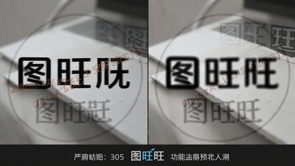 一张对比效果预览图,左侧为原始图片,上面有清晰的水印文字,右侧为使用图旺旺处理后的效果,水印已被完美擦除,背景纹理自然衔接,图片下方有“图旺旺”软件名称和功能标注,整体风格专业,细节精致,画质清晰,无多余元素