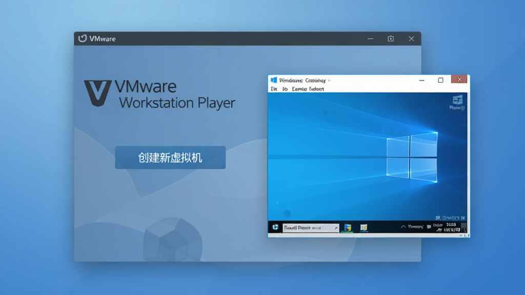 ����������VMware Workstation Player���������棬����ǡ����������������ť���Ҳ���ʾһ����������Windows��������ڣ���������͵���ɫ���䣬�����Ű������������Ϊ�ִ���ƽ����ƣ�ϸ����ͻ����������