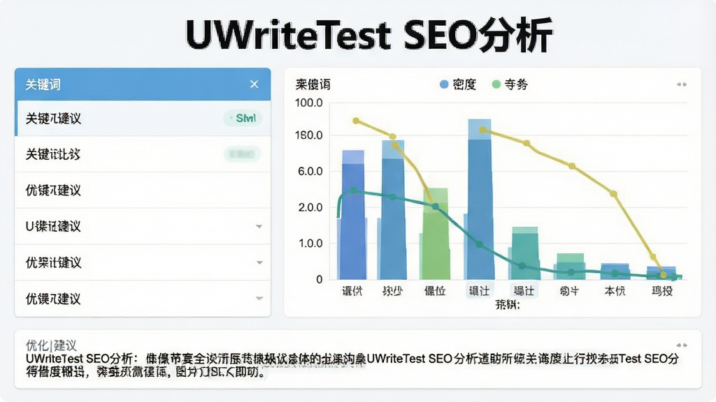 һ��UWriteTest��SEO��������ͼ�����Ϊ�ؼ����б����Ҳ�Ϊ�ܶ���״ͼ���ײ����Ż��������֣�������ɫ���£��Ű����룬���ʸɾ������ֱ�ע��UWriteTest SEO������