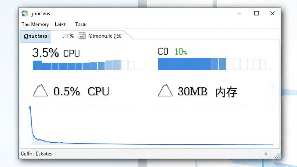 ���壺gnucleus��������ʱ�������������ͼ����棬��ʾ��CPU���ڴ�ռ���ʼ��͡����֣�����������������ڻ������룬�·���һ���������صĵ�ռ��������ͼ���Ű棺���������ֺ�����ͼ��ʽ���֣�ͻ����0.5% CPU���͡�30MB �ڴ桱��������񣺼���Windowsϵͳ��񣬰�ɫ��������ɫ��������ϸ�ڣ����ڱ�Ե����͵���Ӱ�����廭��ɾ����������ʣ����壬�ɾ����޶���Ԫ�ء�
