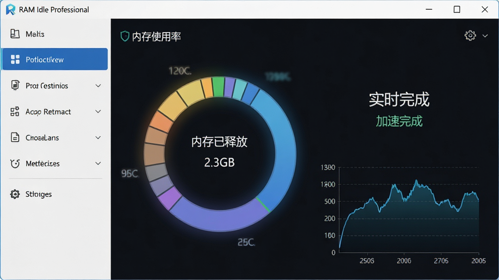 ���壺RAM Idle Professional�������棬���֣���๦�ܲ˵����Ҳ��ڴ�ʹ���ʻ���ͼ����ʵʱ���ߣ��Ű棺�����ˬ������ִ��Ƽ��У�ϸ�ڣ�������ʾ���ڴ����ͷ� 2.3GB���͡�������ɡ����������ʣ����壬�ɾ����޶���Ԫ��