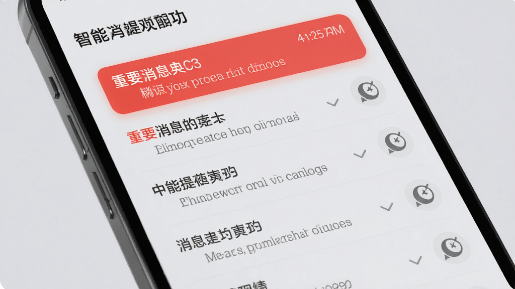 ������������Ϣ���ѹ��ܽ��棬�ֻ���Ļ��ʾ��Ϣ֪ͨ�б�����Ҫ��Ϣ���к�ɫ������ǣ�������Ϣ��ɫ�۵����������ǳ�ң������������Ű������������ִ���ϸ�ڰ���ʱ�������ϢԤ���������ͼ�꣬���ʸɾ����޶���Ԫ��