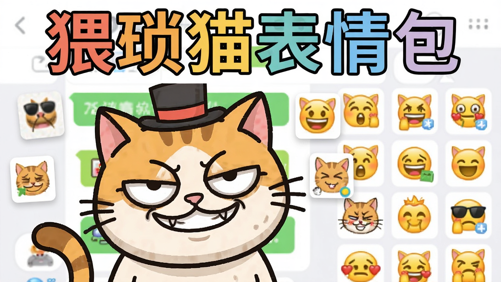 ��������Ϊһֻ��������Ŀ�ͨè���������۾����������¶����Ц������һ��С��ñ������������Ի���Ľ��棬��ΧƯ���Ÿ��ֱ��������ͼ�������ϣ�èλ�ڻ�������ƫ���Ҳ������ű�����������Ű�������½ṹ���Ϸ��Ǳ��⡰���è��������������֣��·��Ǳ����չʾ�������Ϊ��ƽ����ͨ�廭��ɫ��������ϸ�ڷḻ�����������ɾ����޶���Ԫ�ء�
