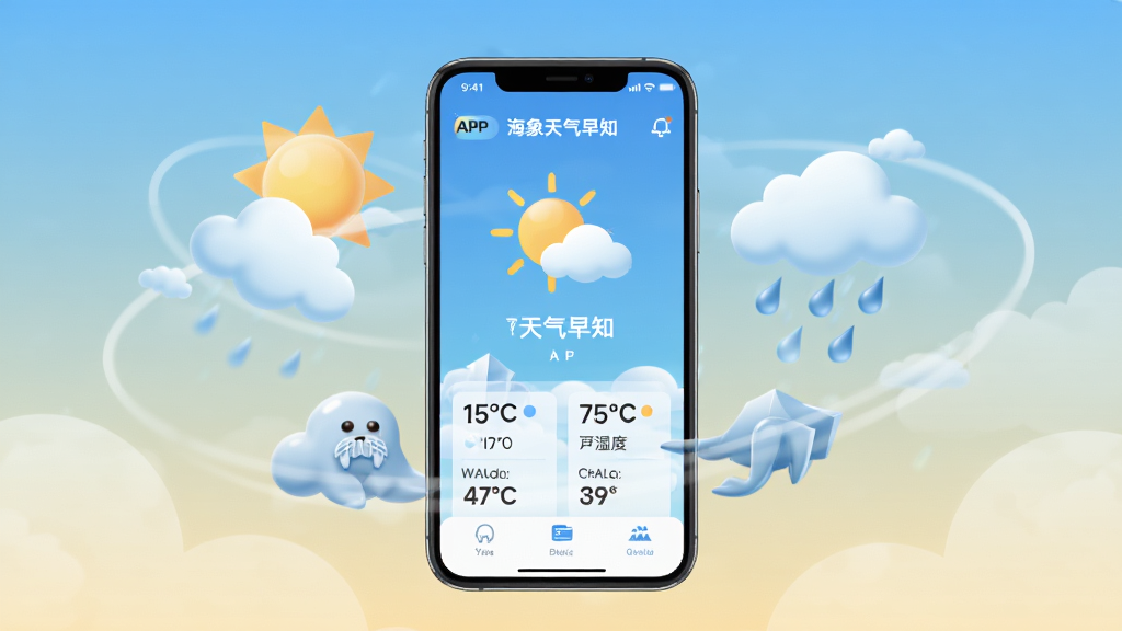һ��չ�ֺ���������֪APP���Ĺ��ܵĳ���ͼ������������һ�������ֻ�����Ļ��ʾ����������֪�������棬�������ʵ�����ͼ�ꡢ�¶ȡ�ʪ�Ⱥͷ������ݡ��ֻ���Χ�������ƶ䡢̫������ε�����Ԫ�أ������Ǽ��Ľ���ɫ��ա������Ű�ɾ����ִ����廭���ϸ�ڷḻ�����ʸ��壬�޶���Ԫ�ء�