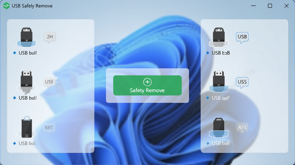 USB Safely Remove ����������Ԥ��ͼ������������ʾһ����ɫ�İ�ȫ�Ƴ���ť����Χ�����������ӵ�USB�豸ͼ���б�����������ˬ������Windows 11���İ�͸��ë����Ч�������ֹ�����ͼ���������������ִ���רҵ�����ʸɾ����޶���Ԫ��