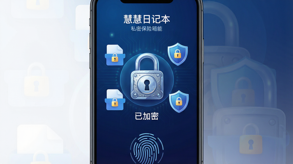 ���壺һ���򿪵��ֻ�Ӧ�ý��棬��ʾ���ۻ��ռǱ�����˽�ܱ����书�ܣ�����������һ�����µ�������ͼ�꣬��Χ�����ż��ܵ��ļ�ͼ��Ͷ��Ʊ�־�����֣��������չʾ������Ϊ����ɫ���䣬Ӫ�찲ȫ�ɿ��ķ�Χ���Ű棺������ͼ���·��С��Ѽ��ܡ�����������ײ���ָ��ʶ���ͼ�Ρ�����ִ��Ƽ��в廭�����΢����Ч��ϸ�ڣ�ÿ���ļ�ͼ���϶���С��ͷͼ����������ϸ΢�ĵ�·�����������ʣ��������ȣ�ɫ�����䣬�ɾ����޶���Ԫ�ء�