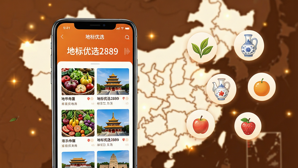 ���壺һ��������Ļ�������ֻ�����Ļ��չʾ�š��ر���ѡ2889����APP�����棬���沼��������չʾ�Ÿ��ص���ɫũ��Ʒ�͵ر꽨������ͼ��������ģ�����й���ͼ��������׺�����ǵ��Ĺ�â�����֣��ֻ�λ�ڻ�������ƫ���Ҳ����״������ż��������ط���ɫ��ͼ�꣬���Ҷ��������ˮ���ȡ��Ű棺������ü�����־�����Ϣ�㼶����������ִ�������������������Ϣ�ĵ���ƽ̨���ɫ����ů��ɫ���װ�ɫΪ����ϸ�ڣ��ֻ���Ļ�ڵ�ͼƬ�����ɱ棬�С��ر���ѡ2889��������������ͼ������Լ��ʡ�����������ʣ�8K�����壬ϸ�ڷḻ���ɾ����޶���Ԫ�ء�