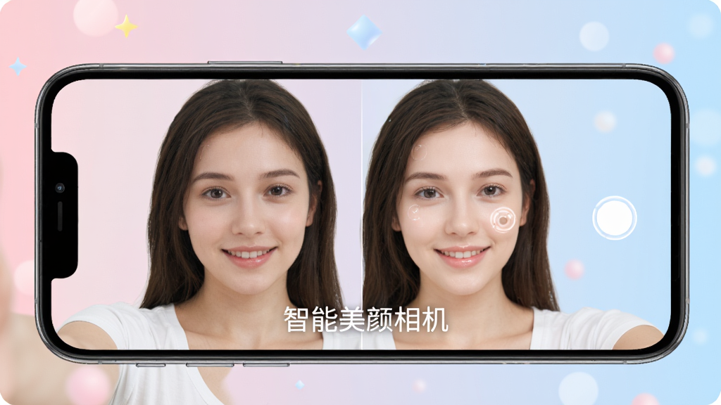 ��������������Ӿ�ͼ���ֻ���Ļ��չʾһλ����Ů������ǰ��Աȣ����ԭͼ�ұ����պ󣬻�����������������Ϊ��ͷ���ɫ���䣬�ֻ�ģ�;��У��������Լ�ִ���ͻ��������������������ֱ�ʶ���Ű�ɾ������ʸ��壬�޶���Ԫ��