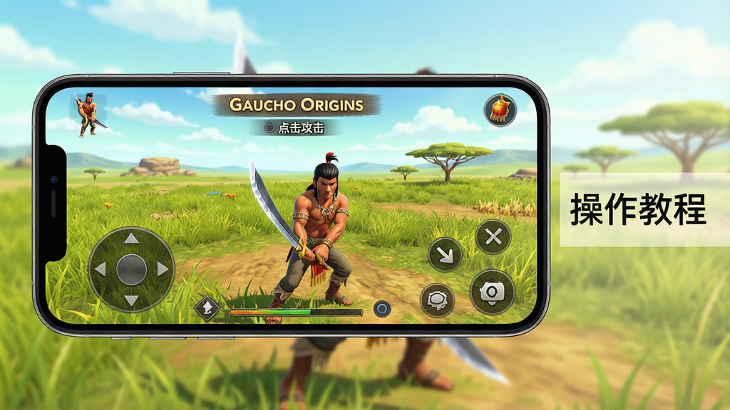 ���壺�ֻ�������ʾGaucho Origins��Ϸ���棬�����ǲ�ԭ���������в�����ʾ�������������UI���档���֣��ֻ���Ļ���У���Ļ����ʾ��Ϸ�������Ա������֡������̡̳����Ű棺������ˣ��ֻ���Ļռ���塣���дʵ���ɫ��������ϸ�ڣ���Ļ�������ⰴ������ɫ���ڻӵ������ʣ��߷ֱ��ʣ��ɾ����޶���Ԫ�ء�