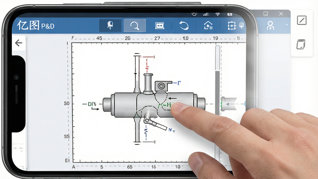 ��ͼ�ܵ�����P&ID�����ƶ��˲�����ʾ���ֻ���Ļ��ʾ��ͼ���棬��ָ���ز������������������ʸɾ����޶���Ԫ��