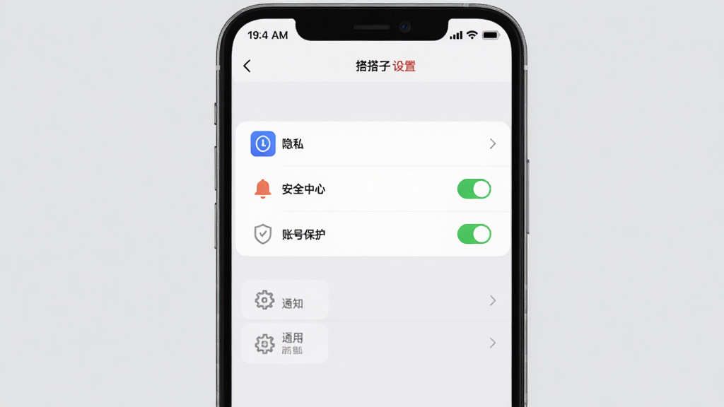 ���壺�ֻ���Ļ��ʾ�ٶȴ���APP�ġ����á����棬�С���˽����֪ͨ����ͨ�á���ѡ����֣��ֻ����У�����Ϊǳ��ɫ����Ļ�����������Ű棺�����б��������룬ͼ����Ŀ����񣺼���磬��ɫ�ͻ�ɫΪ����ϸ�ڣ���Ļ����ʾ����ȫ���ġ��͡��˺ű���������״̬�����ʣ����壬�ɾ����޶���Ԫ�ء�