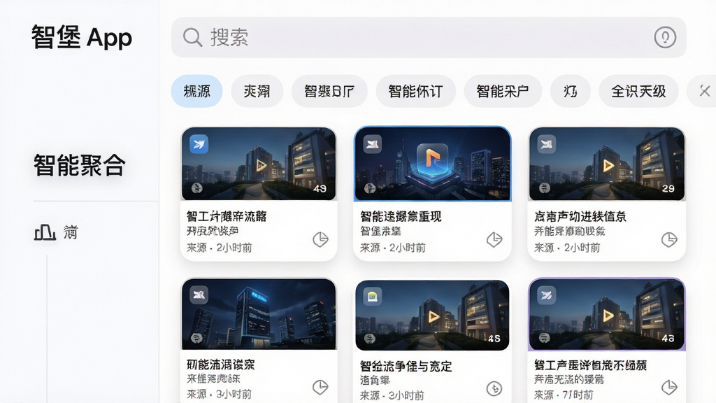 ���壺�Ǳ�App����Ѷ�ۺϽ��棬չʾ�����ǩ�����ſ�Ƭ�������֣����涥��Ϊ���������·�Ϊ�ٲ�����Ƭ�������ʾ�����ܾۺϡ��������Ű棺��Ƭ�������У�ÿ�ſ�Ƭ�������⡢��Դ��ʱ�䡣��񣺼��������iOS���ϸ�ڣ���ƬԲ�ǣ���Ӱ��ͣ�ͼ�꾫�¡����ʣ����壬�ɾ����޶���Ԫ�ء�