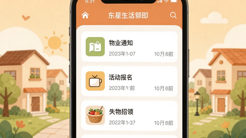 ��������App������Ϣҳ��չʾ���������ֻ���Ļ��ʾ���������б���������ҵ֪ͨ���������ʧ���������Ŀ��ÿ���б���ͷ���ʱ�䣬����Ϊůɫ��������С���Ĳ廭Ԫ�أ������ܰ�����沼�����������ʸɾ����޶���Ԫ�ء�