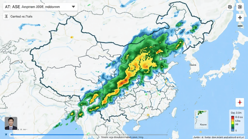 实时天气预报王降雨雷达功能截图,主体为地图上叠加绿色与黄色的降雨云团动态图层,布局为全屏地图模式,排版简洁,风格科技感强,细节包含时间进度条与雨量图例,画质高清流畅,干净无多余元素