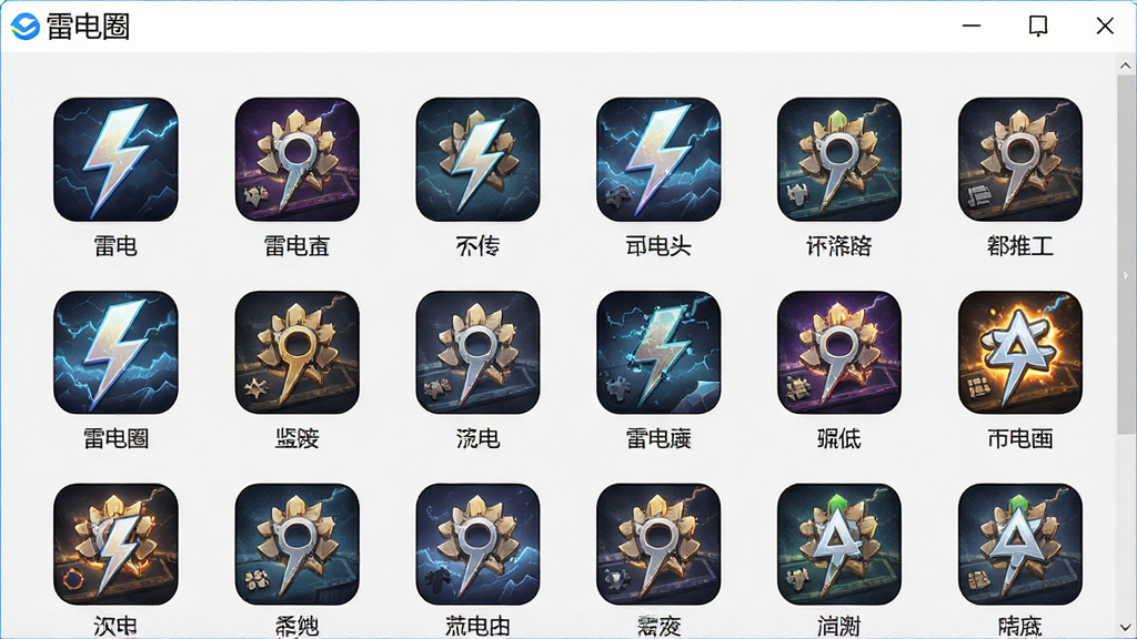一张展示雷电圈游戏管理界面的图片,界面中整齐排列着多个游戏图标,每个图标下方显示游戏名称,布局清晰,风格简洁,画质干净,无多余元素,突出软件名称