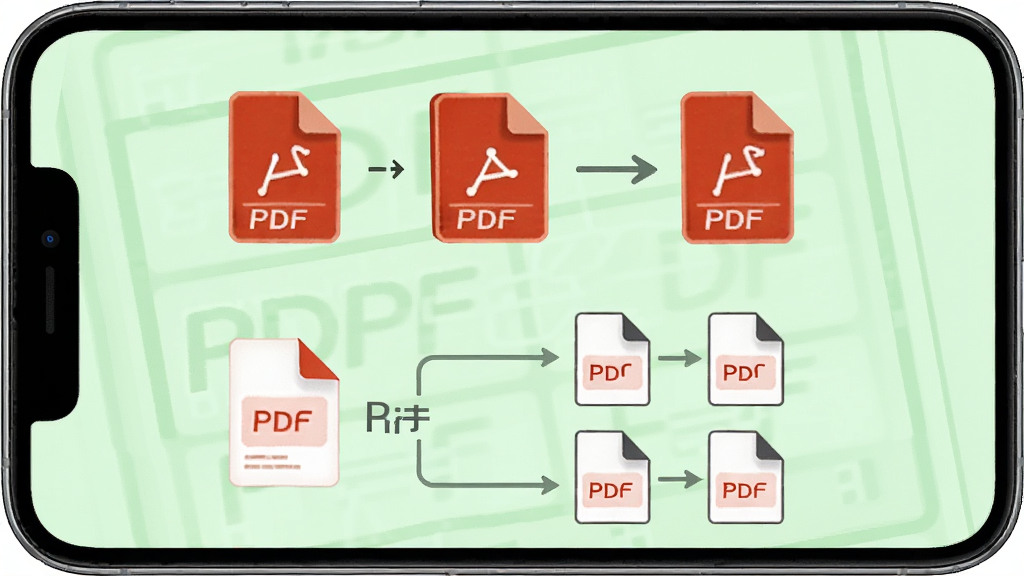 �ֻ���Ļչʾ��PDF�ĵ��ܼҡ��ĺϲ����ֹ��ܣ��Ϸ���ʾ����PDF�ļ�ͼ��ϲ�Ϊһ�����·���ʾһ��PDF�ļ����Ϊ���С�ļ�������Ϊǳ��ɫ�����ּ�࣬�Ű���������񼫼�ϸ�ڷḻ�����ʸ��壬�ɾ��޶���Ԫ��
