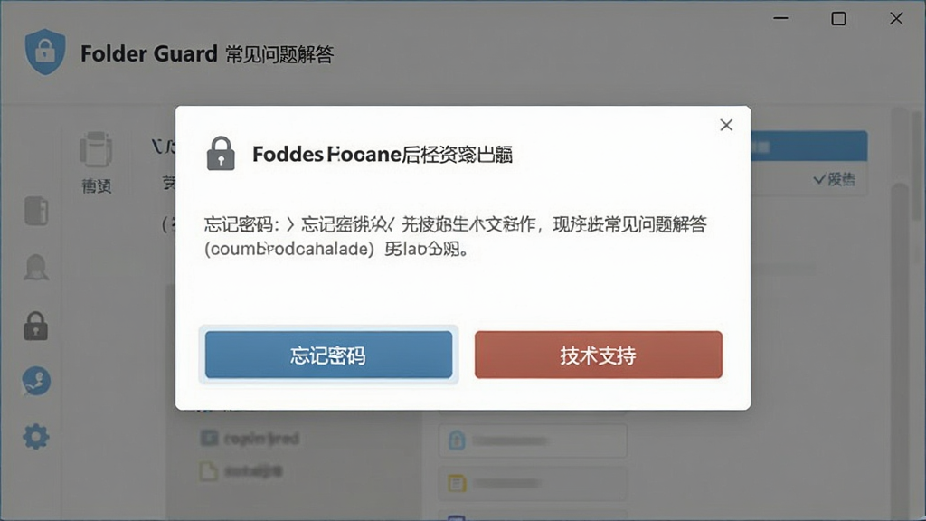 Folder Guard ������������棬չʾһ���Ի��򣬰������������롱�͡�����֧�֡���ť������࣬���ʸɾ����޶���Ԫ��