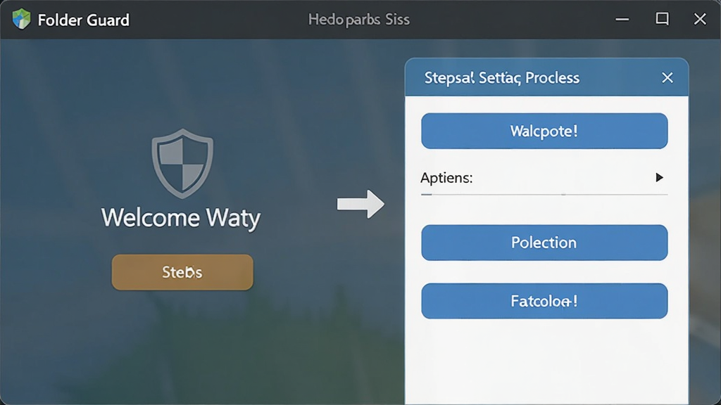 Folder Guard �򵼽��棬չʾ����ʽ�������̣�������ӭҳ��ѡ��ҳ������Ѻã���ť���������ʸɾ����޶���Ԫ��