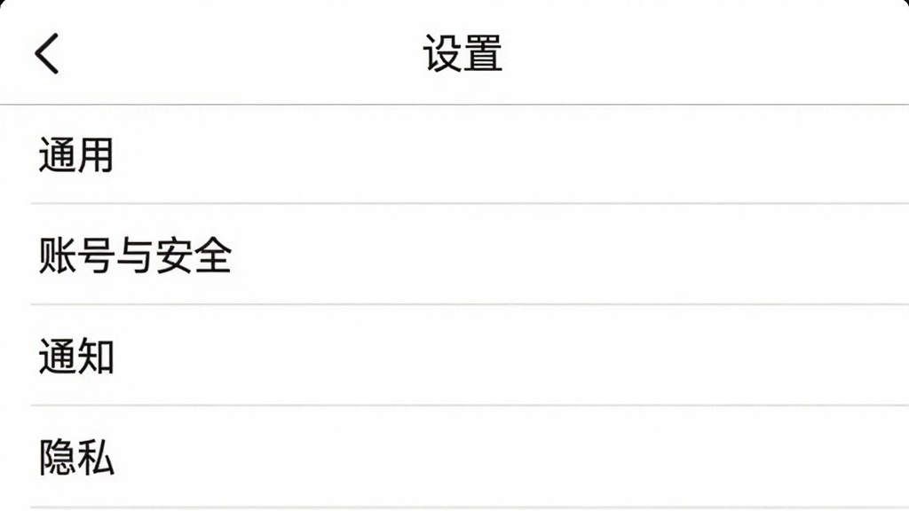 微聊客设置页面预览,显示“通用”、“账号与安全”、“通知”、“隐私”等选项列表,顶部有返回箭头和“设置”标题,整体以白色为背景,列表项有浅灰色分割线,风格简洁,画质清晰,无多余元素。