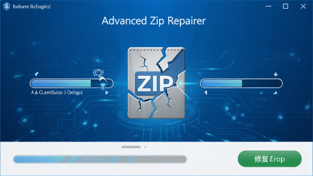 Advanced Zip Repairer ���������棬��ɫ�Ƽ��б�������������չʾһ�������ZIPѹ����ͼ�����ڱ��޸�����Χ��ɨ����������޸���ť�����岼�ּ������������ִ���ϸ�ڷḻ�����ʸ���ɾ����޶���Ԫ��
