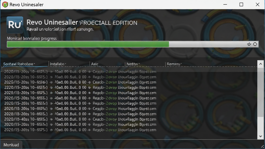 Revo Uninstaller专业版实时监控安装过程的界面,显示正在监控的软件安装进度和日志记录,布局简洁,排版清晰,风格专业,细节丰富,画质高清,画面干净