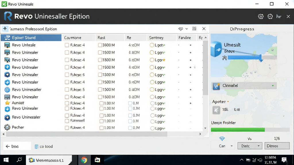 Revo Uninstaller专业版运行在Windows桌面上,界面显示软件列表和清理进度,布局清晰,排版整洁,风格专业,细节丰富,画质高清,画面干净