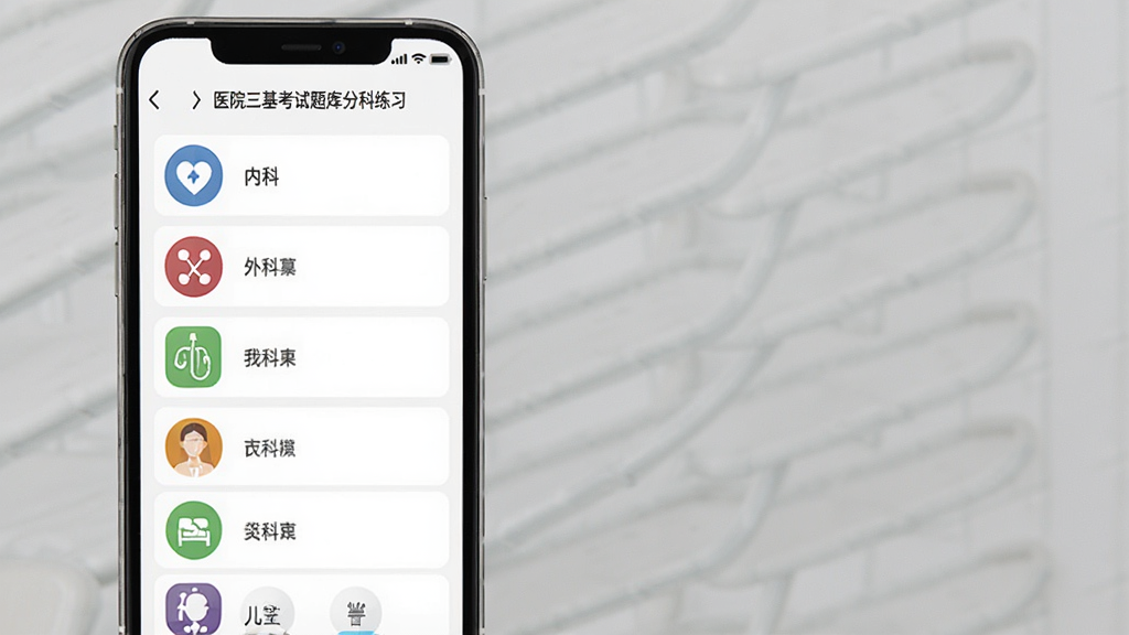 ҽԺ�����������ֿ���ϰ���棬�ֻ���Ļ����ʾ�ڿơ���ơ����Ƶȿ�Ŀ�б���ÿ����Ŀ���в�ͬ��ɫ��ͼ�꣬����Ϊ��ɫ����񣬲������������ʸɾ��޶���Ԫ��